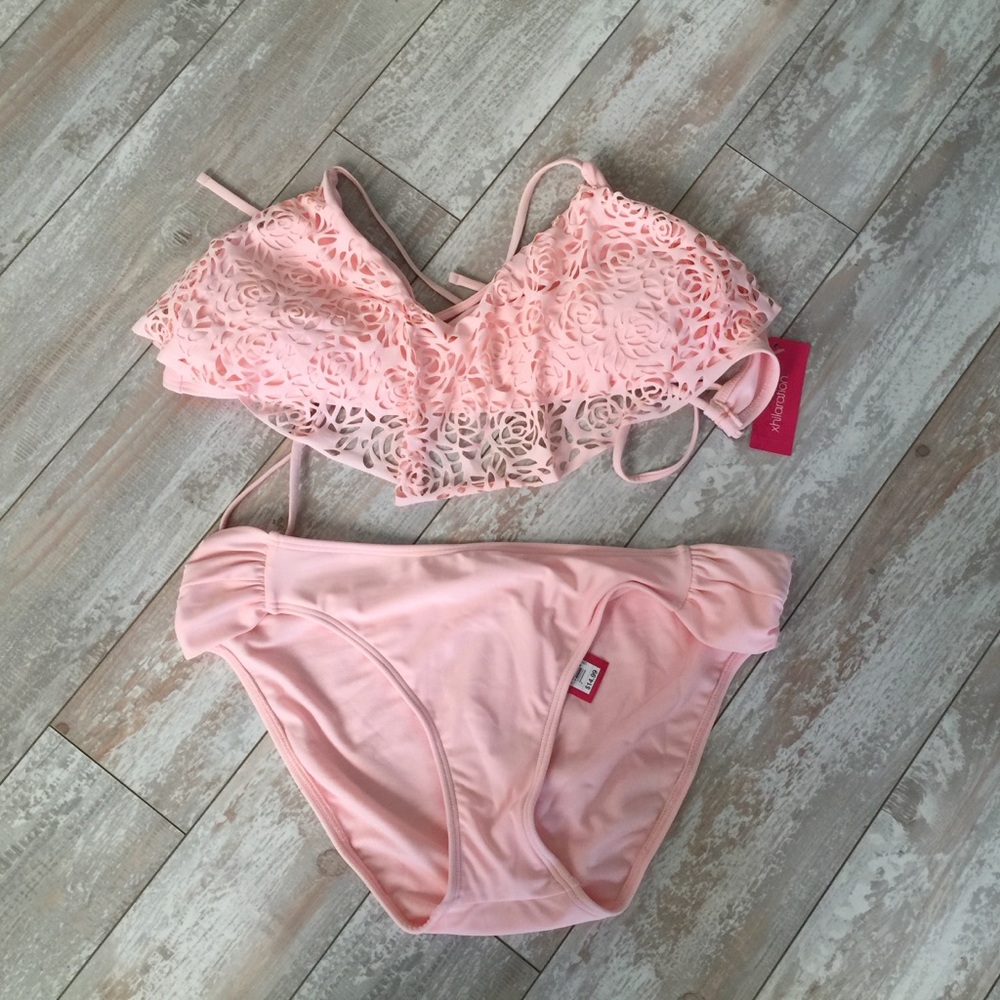 🌼 NWT Blush Laser Cut Rose Bikini Sz. XL